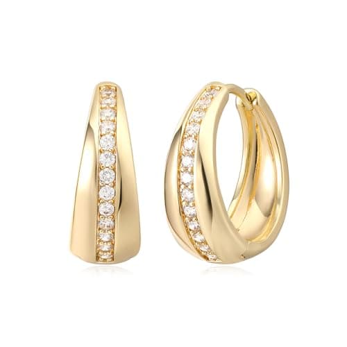 MYEARS 14K Gold Plated Hypoallergenic Women's Gold Earrings Cubic Zirconia Hoop