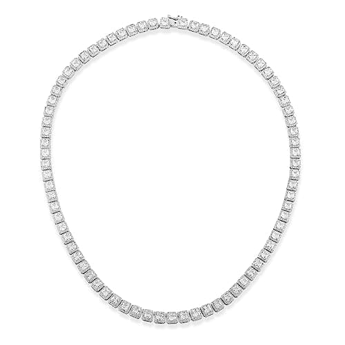 Gemsme 18K Gold Plated Halo 4.0mm Square CZ Tennis Necklace 16/18/20" chain