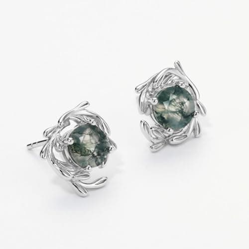 Michooyel Natural Moss Agate Stud Earrings for Women 925 Sterling Silver