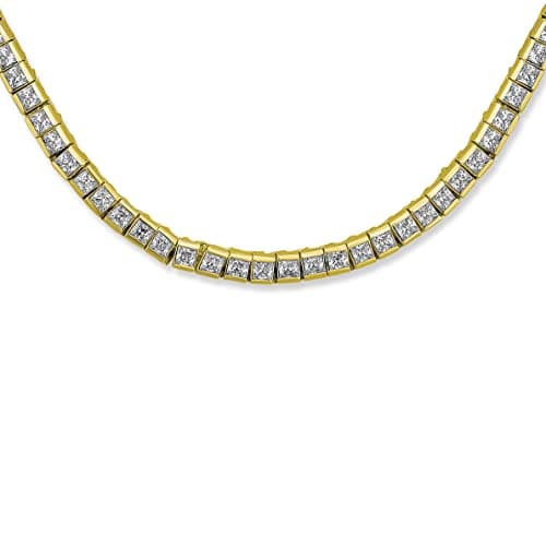 Stunning Silver 14K Gold Plated Rose CZ Bridal Tennis Necklace