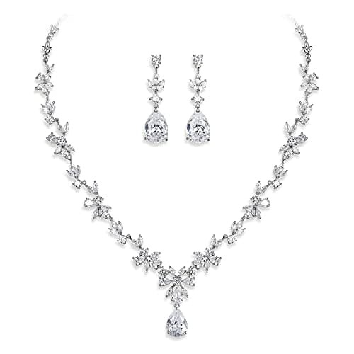 Crysdue Wedding Jewelry Set: Elegant Dangle Earrings & Teardrop Necklace for Bridal Party