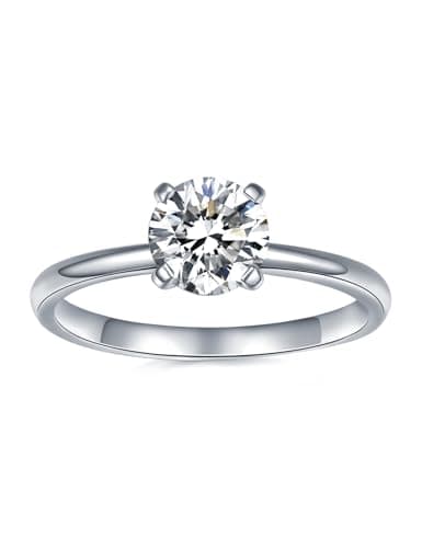 IMOLOVE Solitaire Moissanite Engagement Ring, 1CT D Color VVS1, 925 Sterling Silver & 18K White Gold Plated