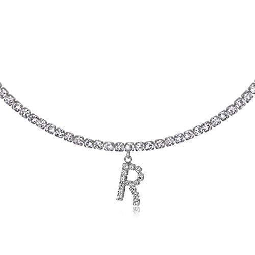 LecAit 14k Gold Plated Initial Choker Necklace with CZ Diamonds for Women