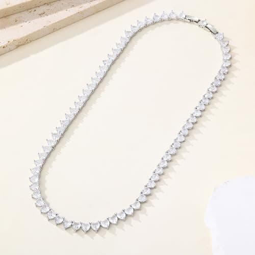 FEEL STYLE Ice Out 18K White Gold Plated Diamond Tennis Necklace - 16-18inch