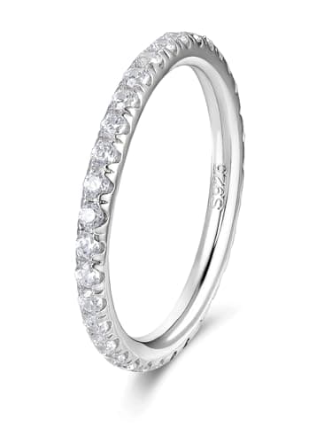 CYW D Color Moissanite Eternity Ring for Women, 925 Sterling Silverrhodium Finish
