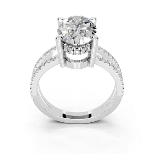 14K Gold Platinium Pave Split Shank Oval Lab Grown Diamond Engagement Ring (1.0-5.0 Ct)
