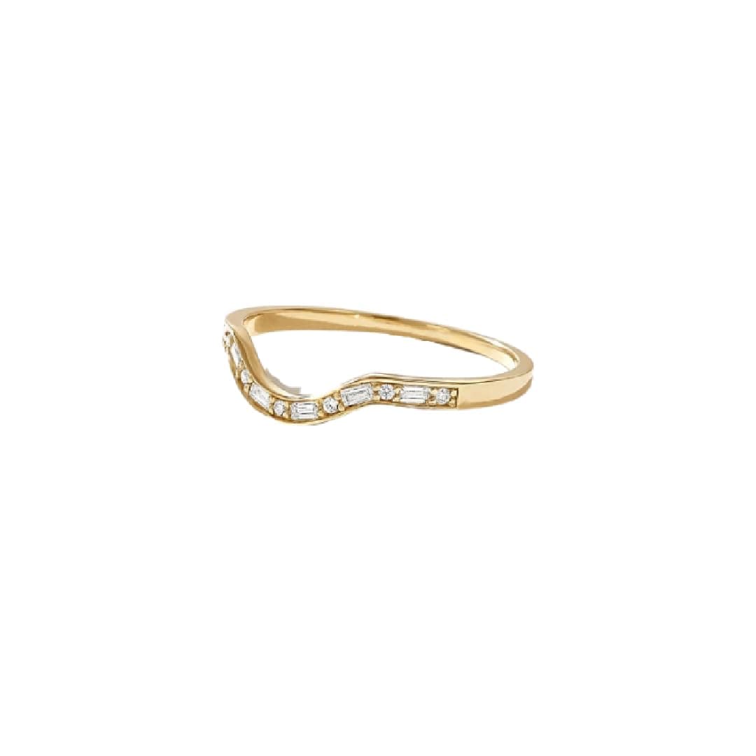 KOIMILA Women's 14k Gold Plated Minimalist Curved Half Eternity Diamond Band Ring