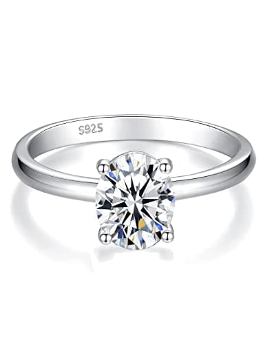 IMOLOVE Solitaire Moissanite Engagement Ring, 1CT D Color VVS1, 925 Sterling Silver & 18K White Gold Plated