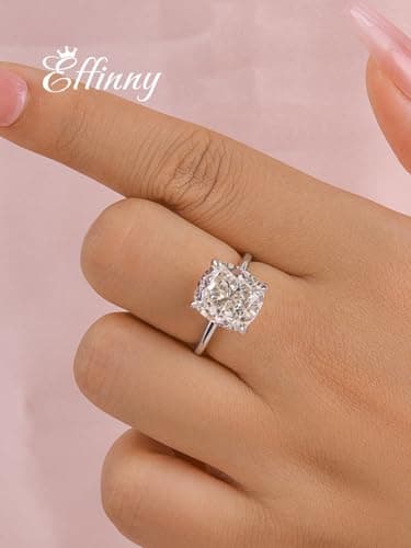 Effinny Crushed Ice Solitaire Engagement Ring, 925 Sterling Silver Simulated Diamond