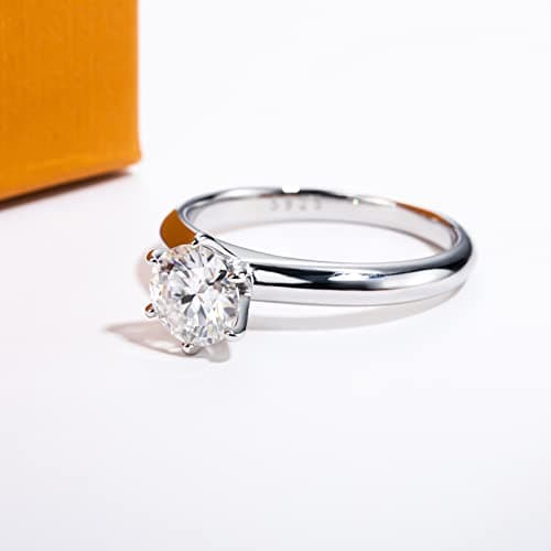 AimiIee Moissanite Engagement Ring, 0.5-3CT Round BrilliantGold Plated 925 Sterling Silver