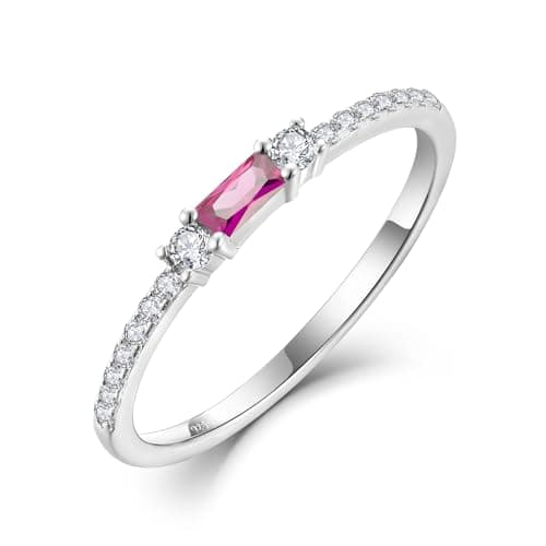 Veshon 925 Sterling Silver Baguette Created Diamond Birthstone Promise Half Eternity Halo Rings for Her Sizes 5-10