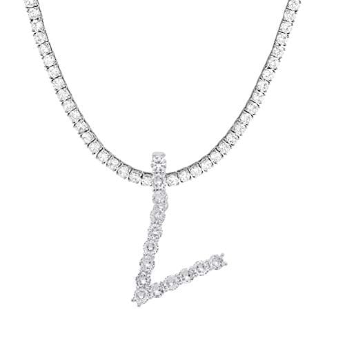 Jacruces Personalized Bling CZ Letter Necklace for Women Silver Tennis Chain