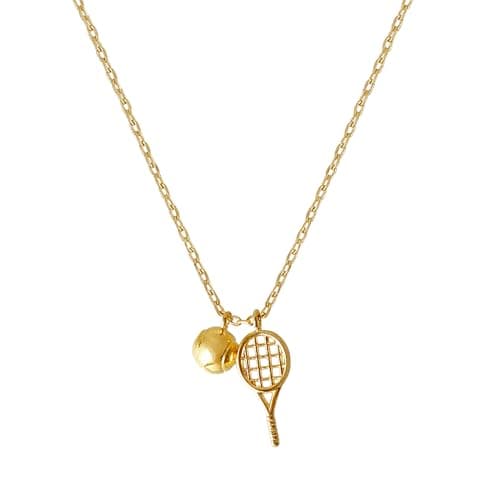 Omnzon 18K Gold Dipped Tennis Racket Necklace with Ball Charm