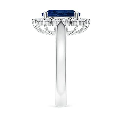 Angara Natural Blue Sapphire Diamond Halo Ring in 14K Gold/Platinum | Diana Inspired, Birthstone Gift for Her
