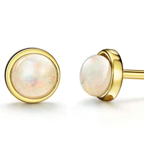 Michooyel Sterling Silver Opal & 18K Gold Plated Birthstone Stud Earrings for Women