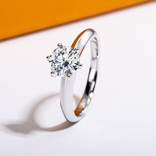 AimiIee Moissanite Engagement Ring, 0.5-3CT Round BrilliantGold Plated 925 Sterling Silver