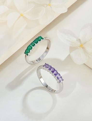 Starchenie Sterling Silver Stackable Baguette Birthstone Eternity Rings for Women