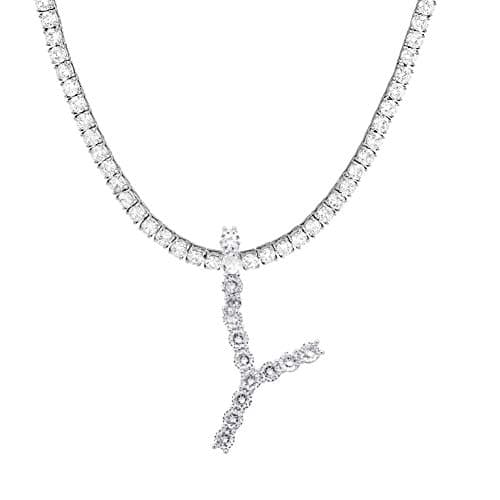 Jacruces Personalized Bling CZ Letter Necklace for Women Silver Tennis Chain