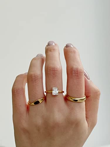 Women's Adjustable 18K Gold Plated CZ Statement Ring