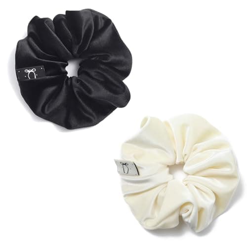 Premium Silk Velvet Scrunchies for Women, Soft Leave Yellow Milky White, 2pcs