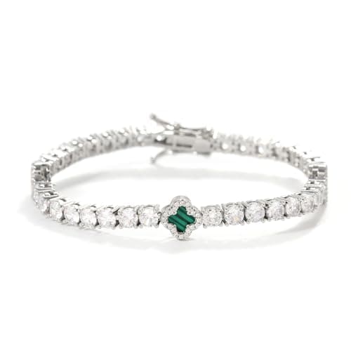 LuxeFlex 4mm Iced Out Four Leaf Tennis Bracelet, White Gold Plated, 5A Zircon Stones, Handmade Hip Hop Jewelry