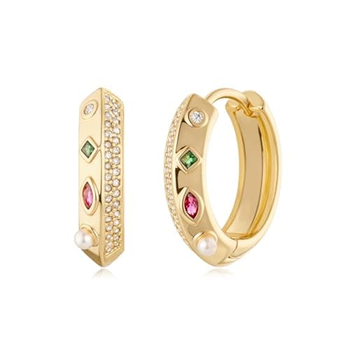 MYEARS 14K Gold Plated Hypoallergenic Women's Gold Earrings Cubic Zirconia Hoop