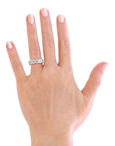 Savlano 18K White Gold Plated CZ Round Eternity Ring for Women