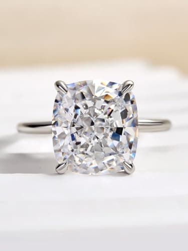Effinny Crushed Ice Solitaire Engagement Ring, 925 Sterling Silver Simulated Diamond
