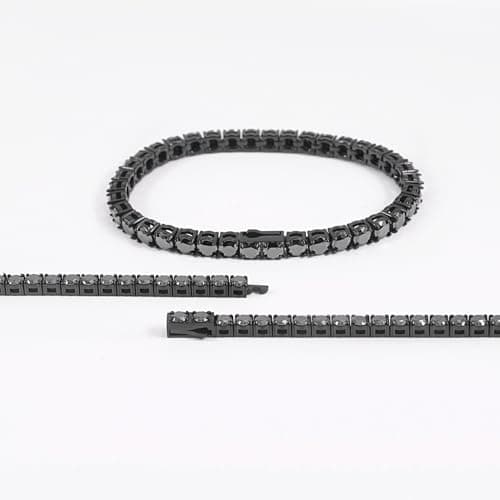 316 Stainless Steel Black Moissanite Bracelet, 4/5mm Tennis Style Lab Grown Jewelry