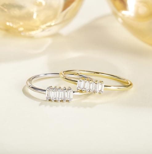 TIGRADE 14k Gold Plated 1.5mm Stacking Baguette CZ Ring Size 3-12 Women