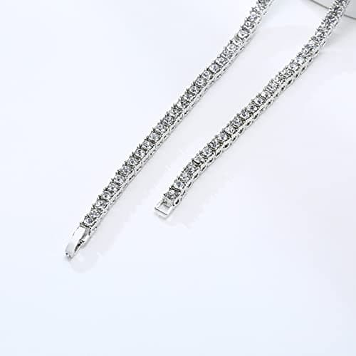 Silver Plated Mesnt Iced Out Tennis Chain Necklace CZ 5mm 46-61CM