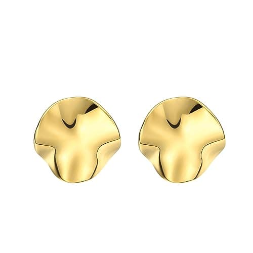 ENVEYO Hammered Geometric Gold Stud Earrings for Women Trendy Square Irregular Chunky Necklace