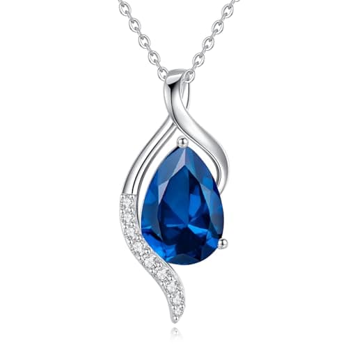 FANCIME Teardrop CZ Sterling Silver Birthstone Necklace for Women, 16+2" Inches, Gentle Love Gift for Mom