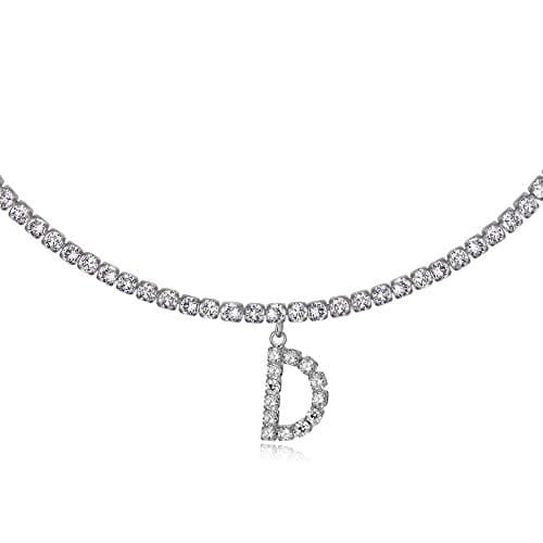 LecAit 14k Gold Plated Initial Choker Necklace with CZ Diamonds for Women