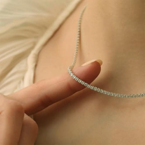 Yamberdoly Tennis Necklace for Women 14 Inches Silver Cubic Zirconia Chain