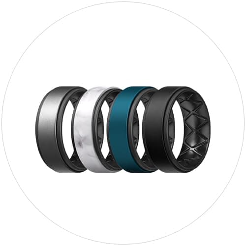 Egnaro Breathable Silicone Wedding Bands for Men - Multipack Step Edge