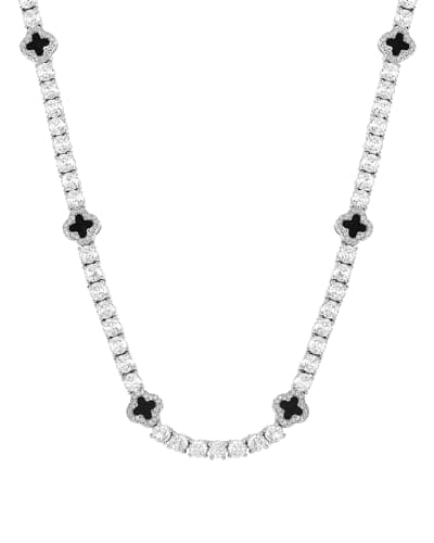 LuxeFlex White Gold Plated 4mm Four Leaf Tennis Chain with 5A Zircon Stones Hip Hop Bling Necklace