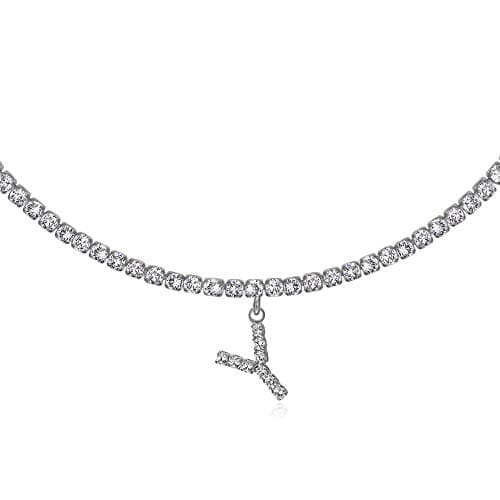 LecAit 14k Gold Plated Initial Choker Necklace with CZ Diamonds for Women