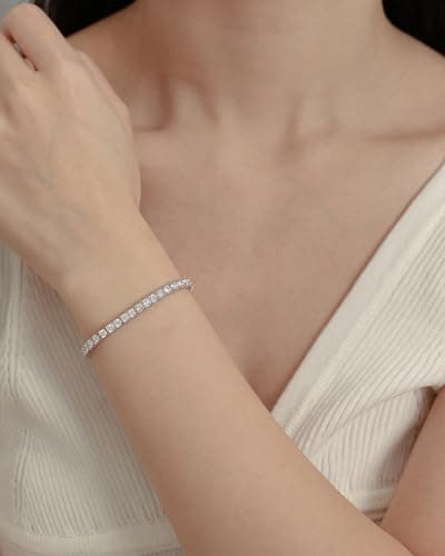 FANCIME 925 Sterling Silver Moissanite Tennis Bracelet 5mm D Color VVS1 Round Cut