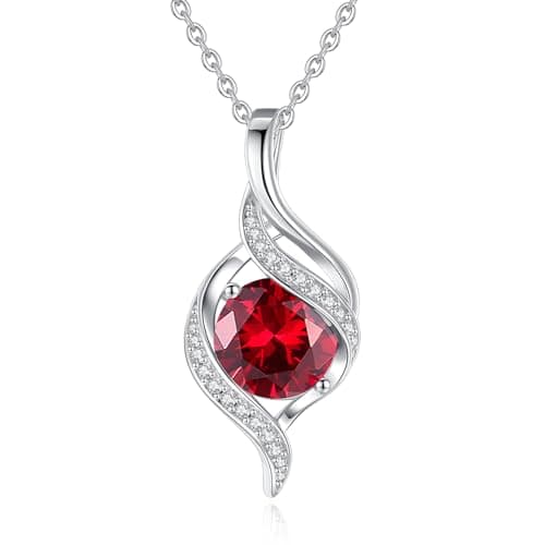 FANCIME Women's Round Cubic Zirconia Birthstone Necklace in Sterling Silver for Mom
