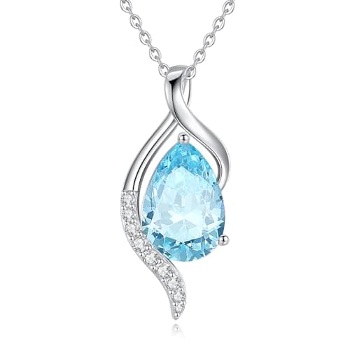 FANCIME Teardrop CZ Sterling Silver Birthstone Necklace for Women, 16+2" Inches, Gentle Love Gift for Mom