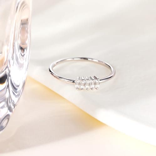 TIGRADE 14k Gold Plated 1.5mm Stacking Baguette CZ Ring Size 3-12 Women