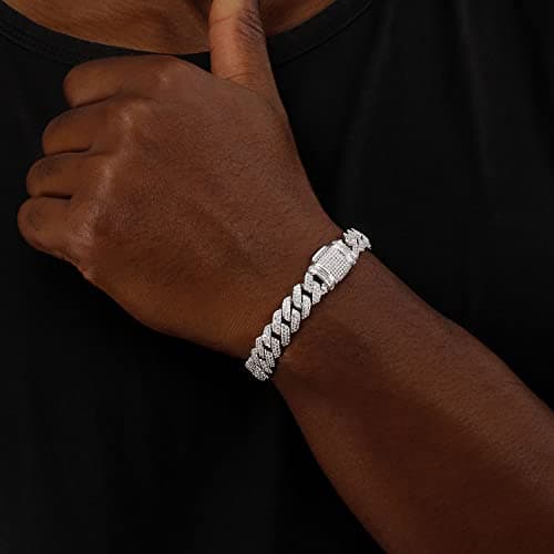 MOFEIJEWEL Full Iced Out Bling 10mm Miami Cuban Link Bracelet 5A CZ Diamonds Silver