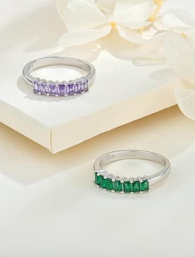 Starchenie Sterling Silver Stackable Baguette Birthstone Eternity Rings for Women