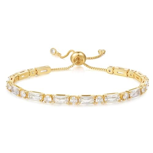 KissYan 14K Gold Plated Cubic Zirconia Adjustable Slider Tennis Bracelet