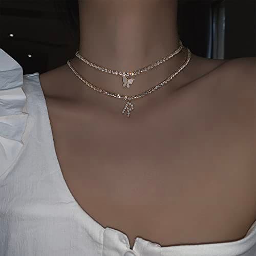 LecAit 14k Gold Plated Initial Choker Necklace with CZ Diamonds for Women