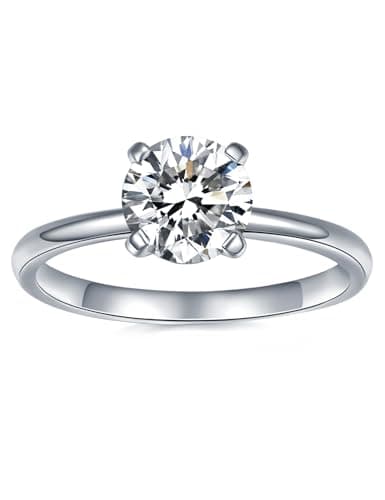 IMOLOVE Solitaire Moissanite Engagement Ring, 1CT D Color VVS1, 925 Sterling Silver & 18K White Gold Plated
