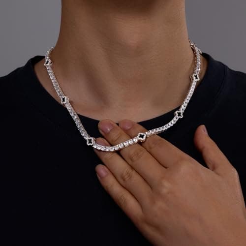 LuxeFlex White Gold Plated 4mm Four Leaf Tennis Chain with 5A Zircon Stones Hip Hop Bling Necklace