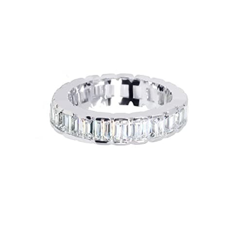 Savlano 18K White Gold Plated CZ Emerald Eternity Ring for All