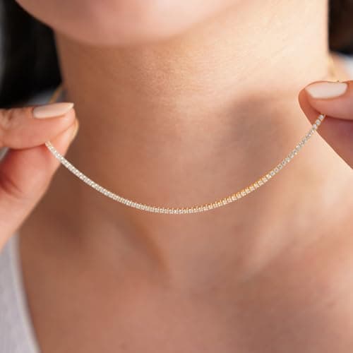 Thaivor Women's 14K Gold/Silver Plated Rhinestone Tennis Choker Necklaces